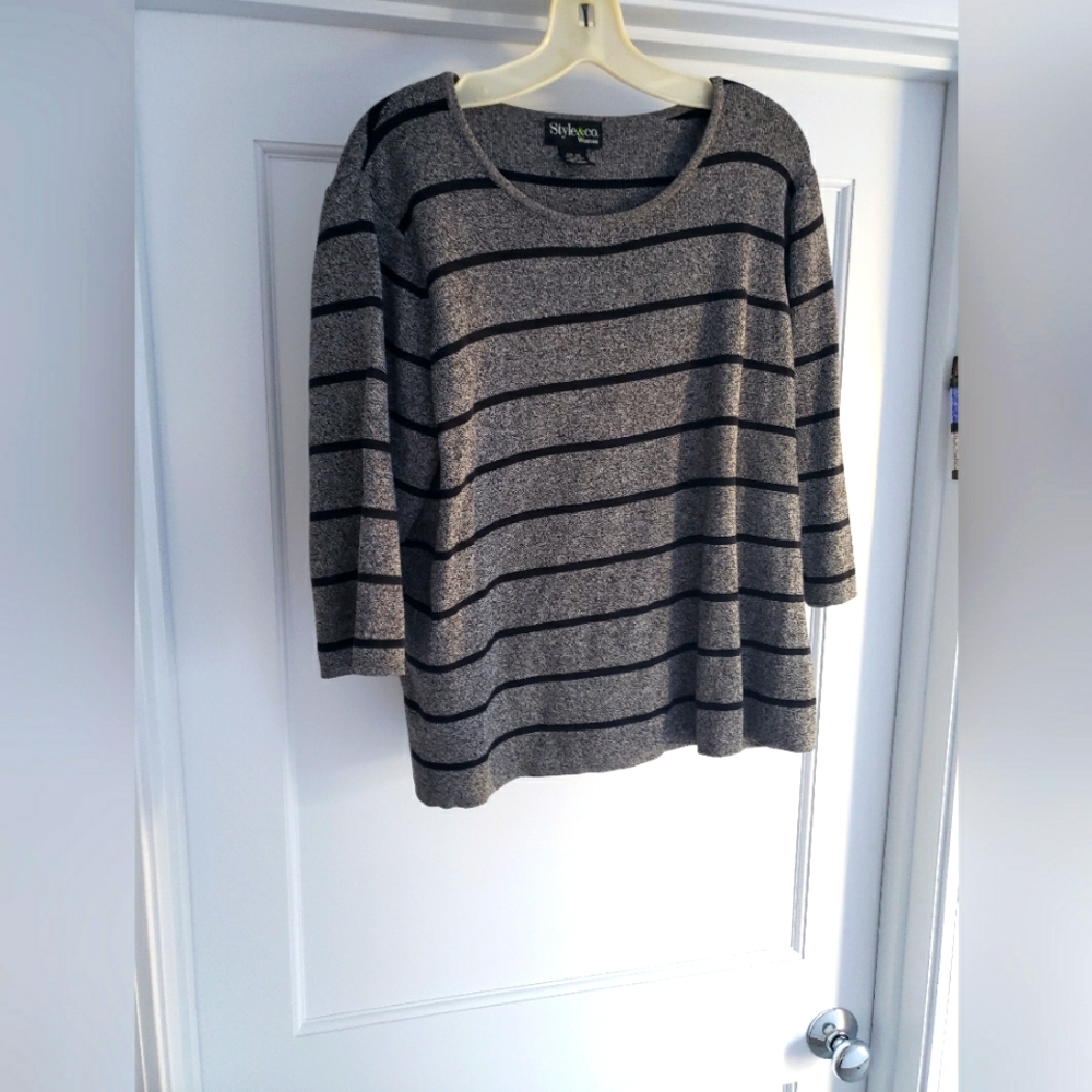Style & Co. Woman 100% cotton, grey with black stripe 3/4 sleeve sweater size 1X